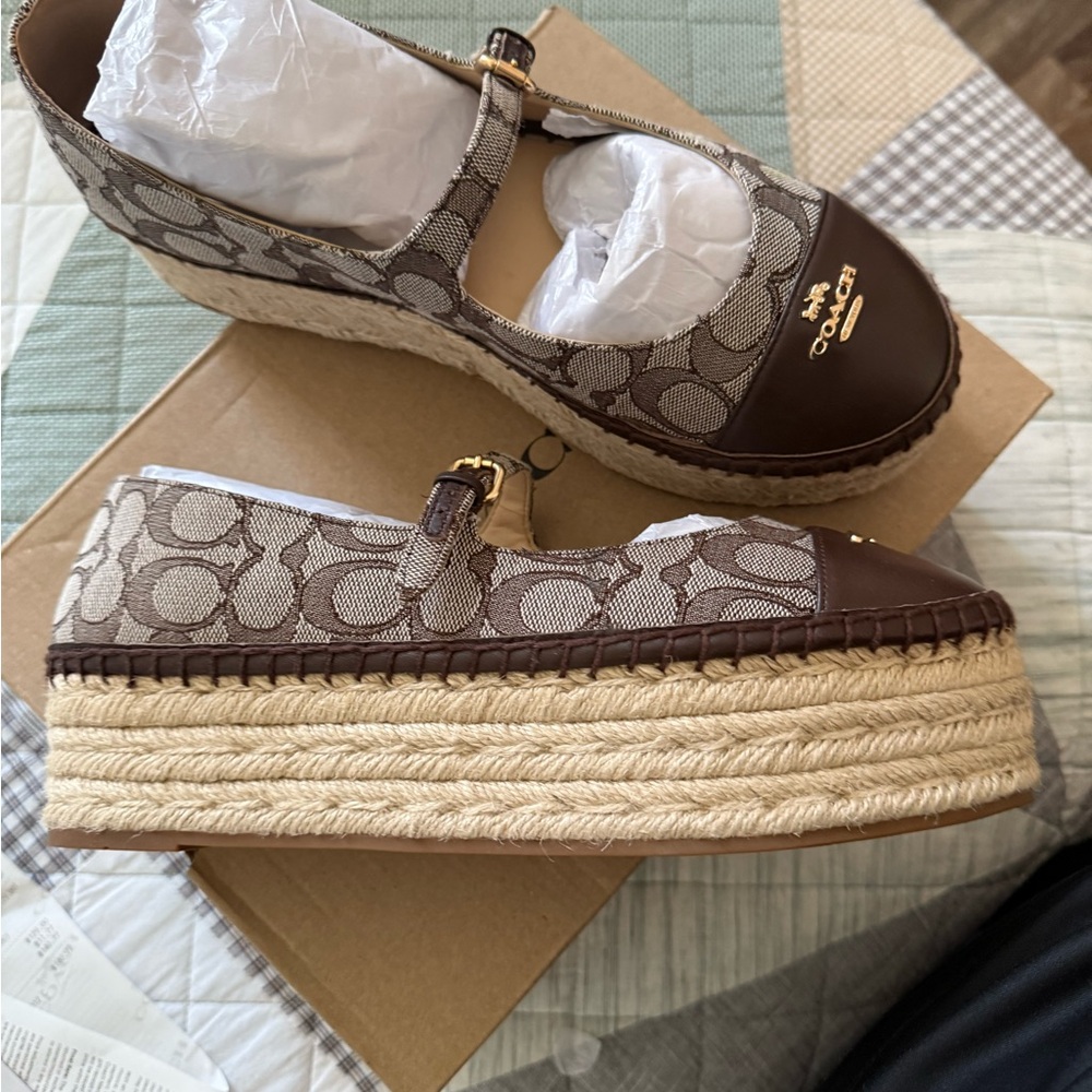 Coach Signature Brown Espadrille Flats